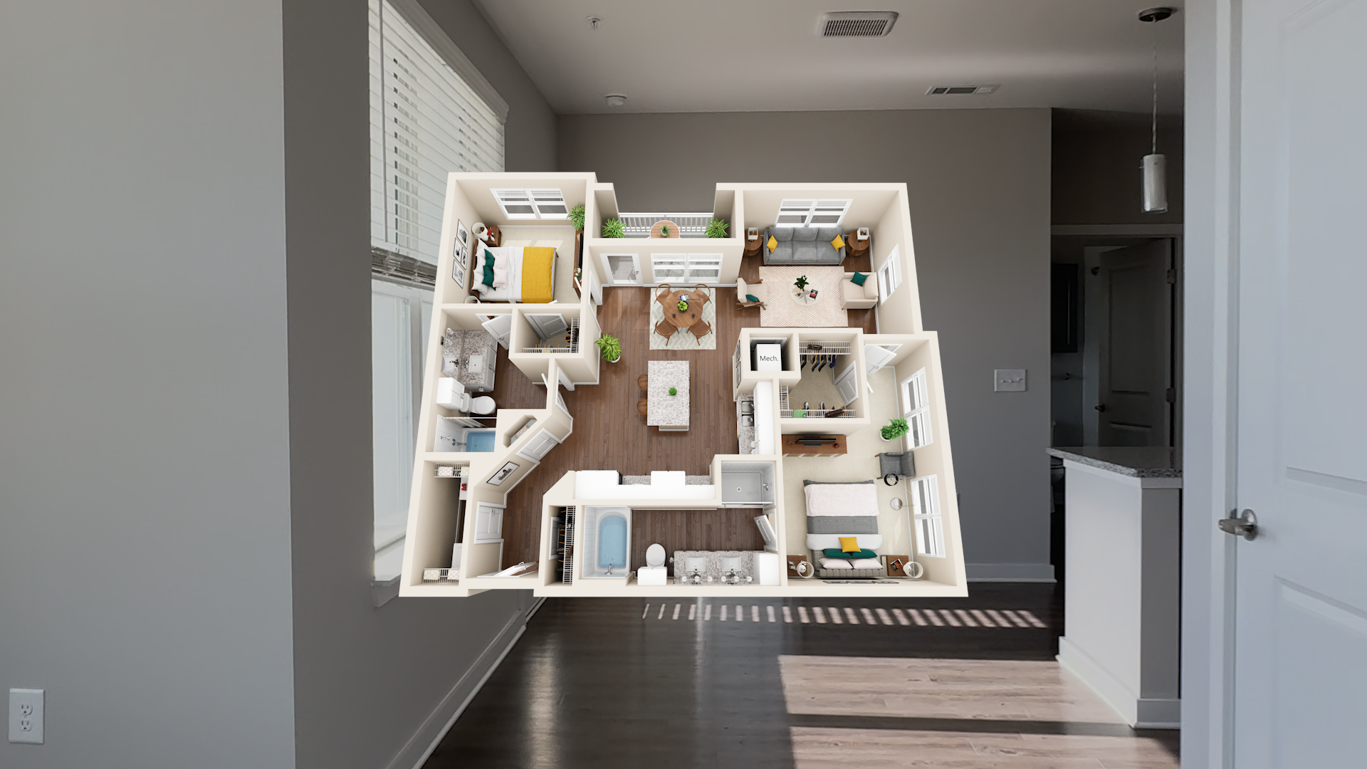 Floor Plan Map of Perspective 2B/2B Apartment Home at The Ravelle in Nashville, TN