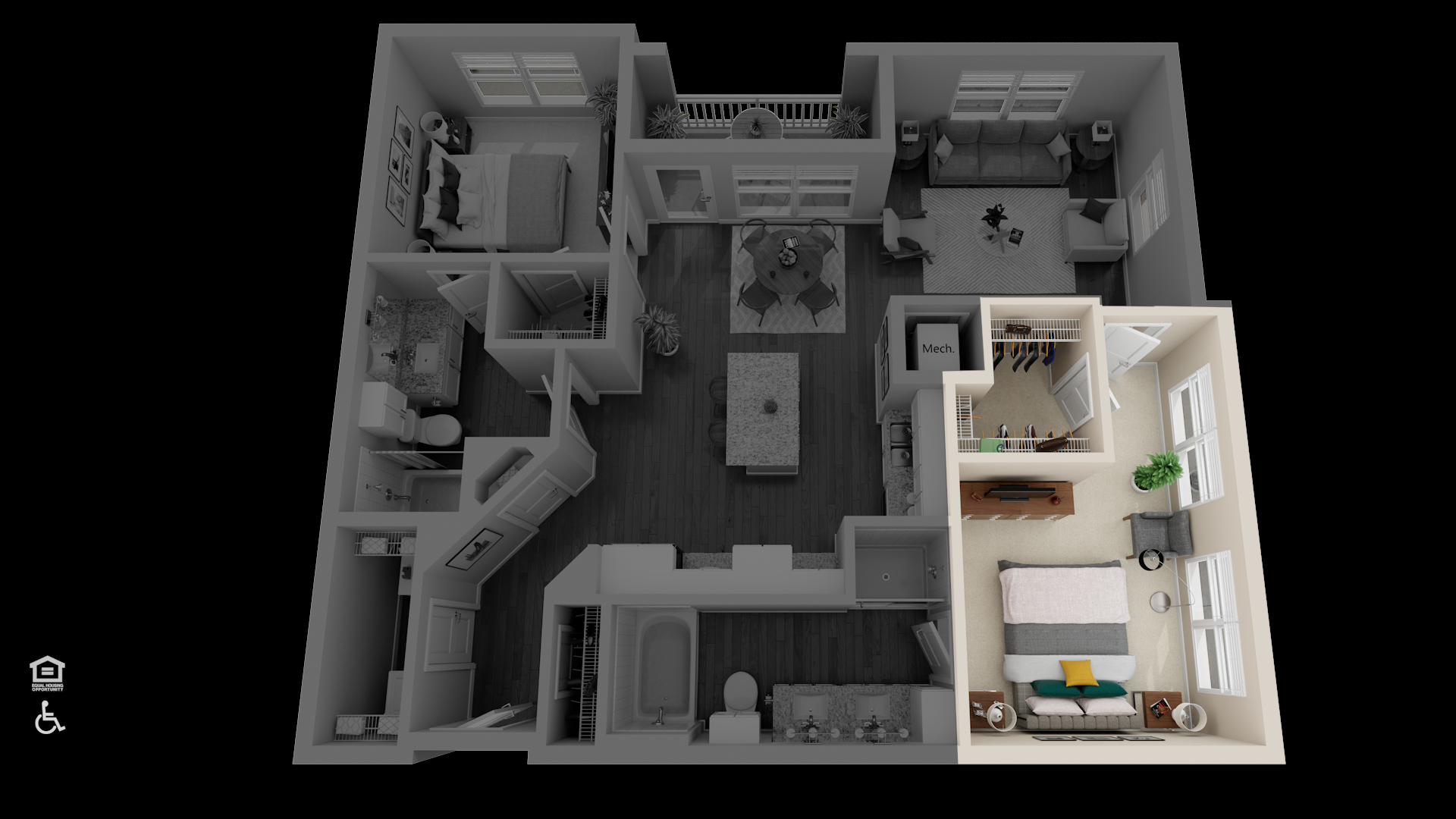 Floor Plan Graphic of Perspective with Highlight of Primary Bedroom
