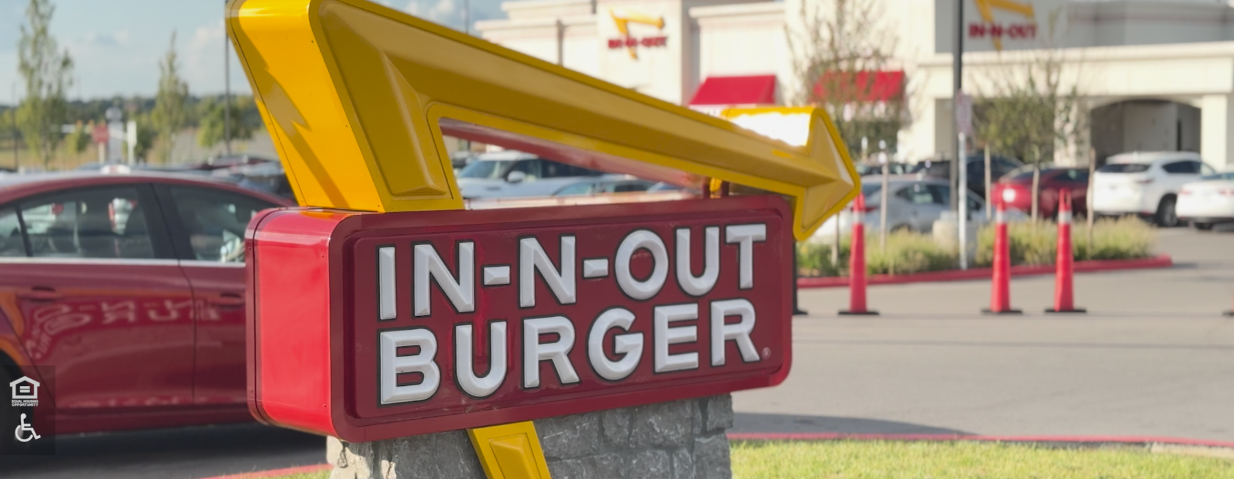 Sign for In-N-Out Burger, a restaurant that is just around the corner from the Ravelle at Ridgeview apartment community in White House, TN