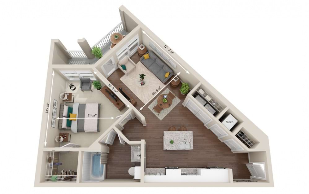 Horizon - 1 bedroom floorplan layout with 1 bath and 720 square feet.