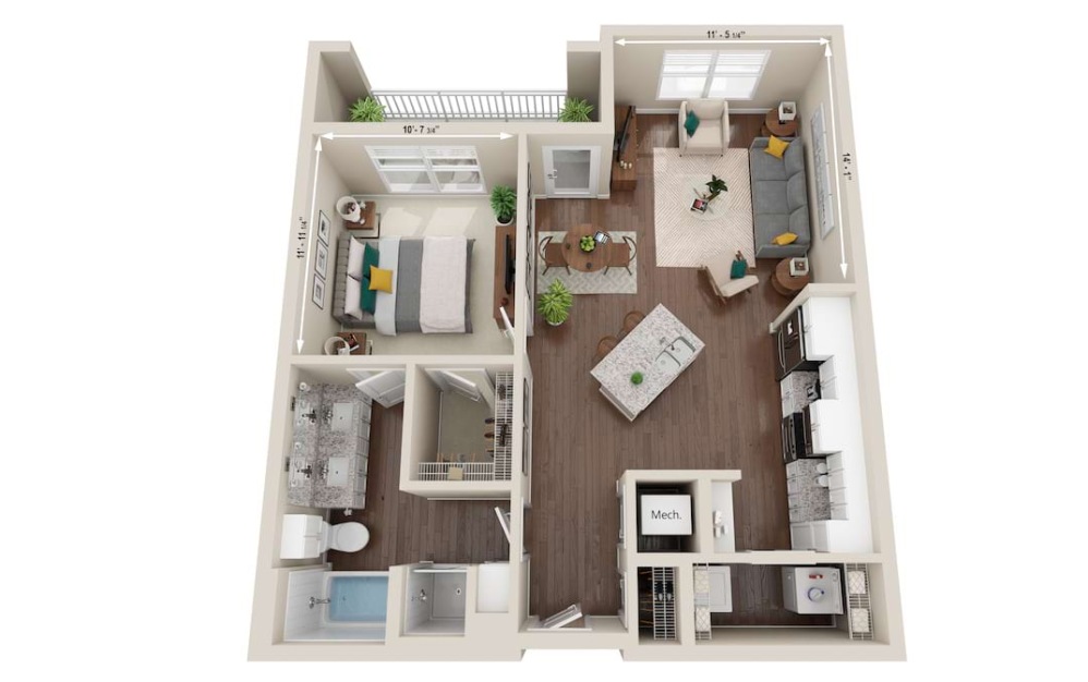 Scene - 1 bedroom floorplan layout with 1 bathroom and 815 square feet