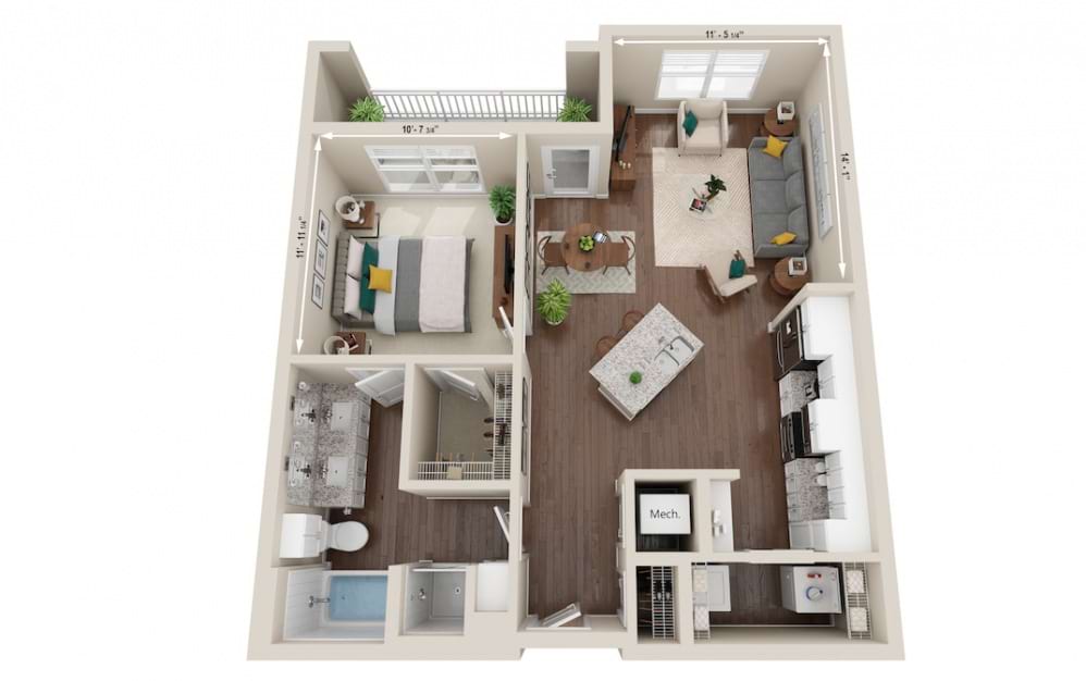 Scene - 1 bedroom floorplan layout with 1 bath and 815 square feet.